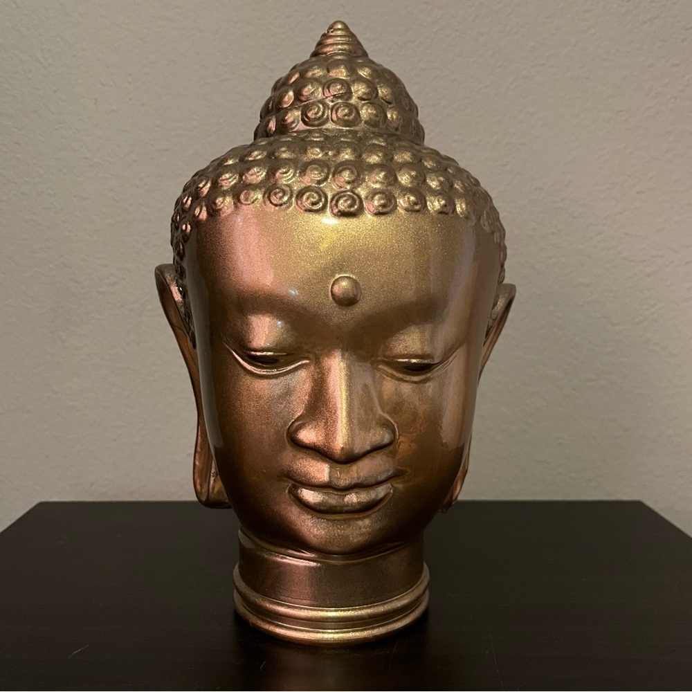 Meditating Golden Glass Buddha Head Sculpture - Vintage